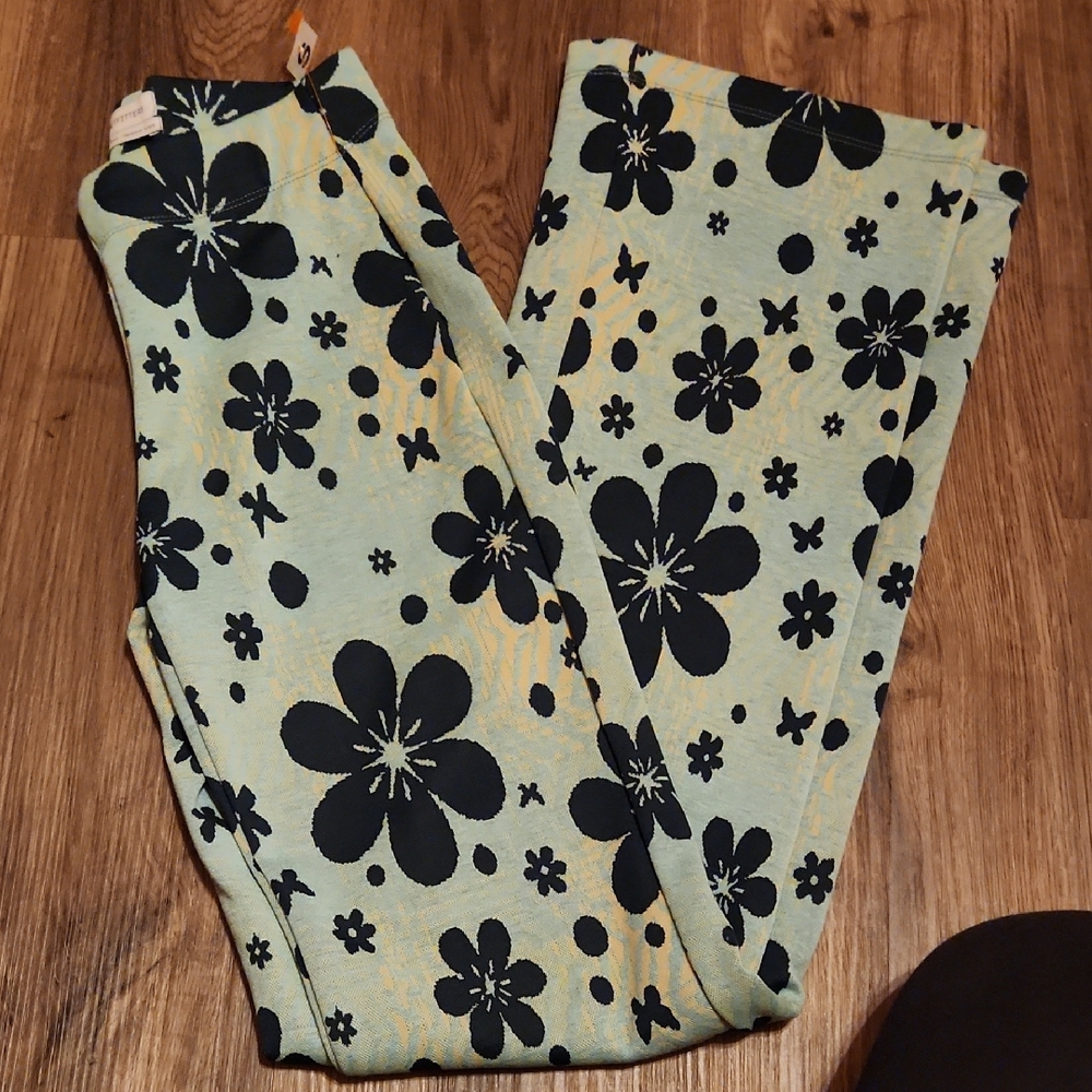 Urban Outfitters Floral Boot Cut Pants - Black and Yellow